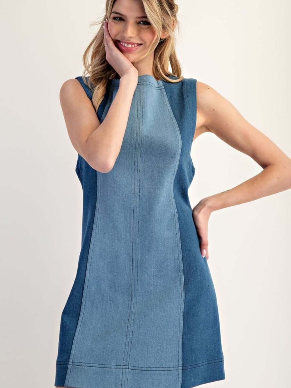 Color Block denim dress with zip back